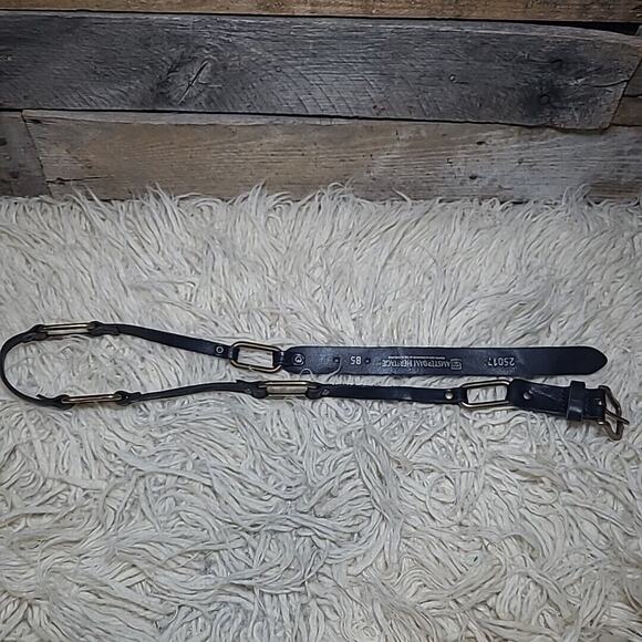 Amsterdam Heritage Black Leather Gold Metal Link Belt Women's Sz 85 Small - Picture 3 of 7